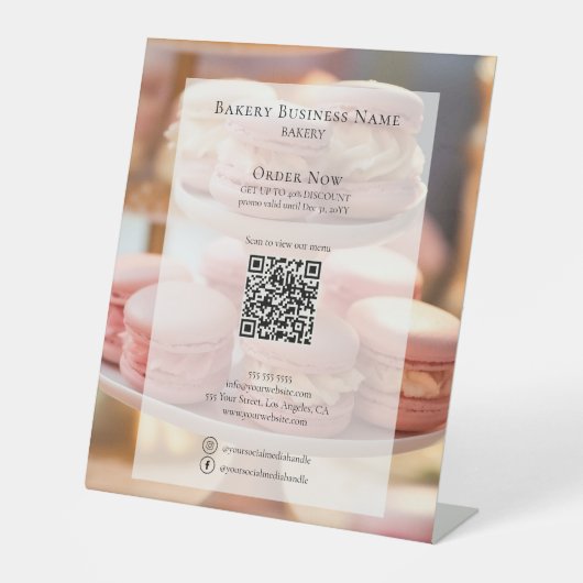 ベーカリーカスタム写真ソーシャルメディアQRメニュー 台座サイン (正面)