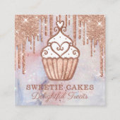 ベーカリーカップケーキグリッターバラ金ゴールドピンクドリップ スクエア名刺 (正面)