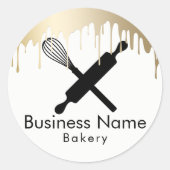 ベーカリーカップケーキシェフモダン金ゴールドドリップ ラウンドシール (正面)