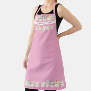 ベーカリーカップケーキショップ水彩ピンクスプレイスメント エプロン