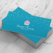 ベーカリーカップケーキスイートトリート紙吹雪ターコイズ 名刺