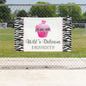 ベーカリーカップケーキゼブラピンクドットバナー 横断幕 (インサイチュ)