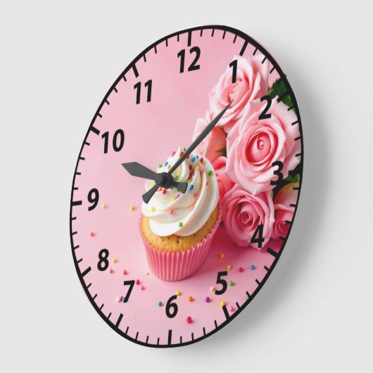 ベーカリーカップケーキピンクローズ焼いたグッズグルメ ラージ壁時計 (傾斜)