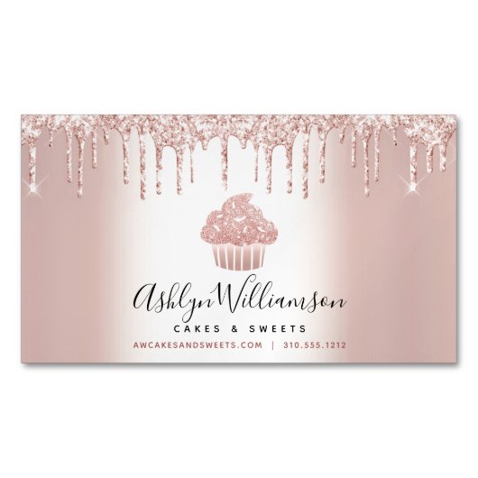 ベーカリーカップケーキペストリーシェフバラ金ゴールドグリッタードリップ マグネット名刺 (正面)