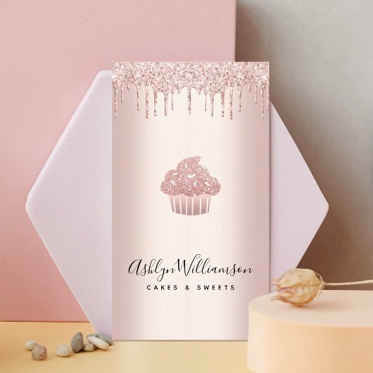 ベーカリーカップケーキペストリーシェフバラ金ゴールドグリッタードリップ 名刺