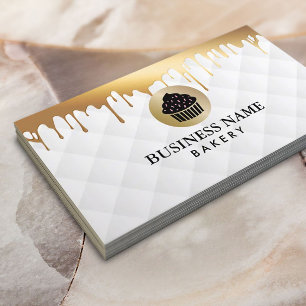 ベーカリーカップケーキロゴ金ゴールドドリッエレガントプ白 名刺