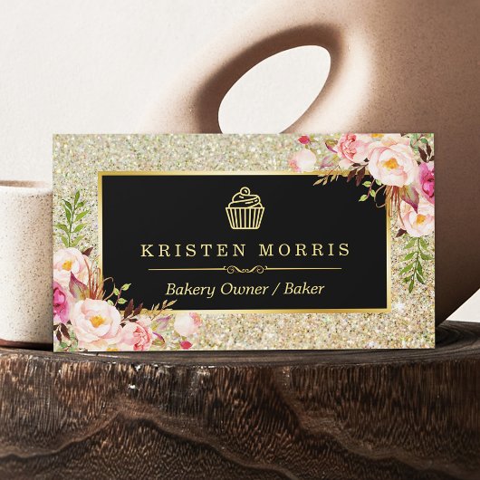 ベーカリーカップケーキロゴ |フローラ金ゴールドグリッター 名刺