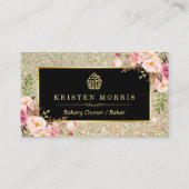 ベーカリーカップケーキロゴ |フローラ金ゴールドグリッター 名刺 (正面)