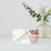 ベーカリーカップケーキ金ゴールドピンクフローラ 名刺 (スタンド正面)