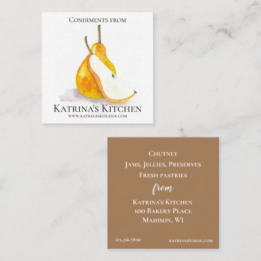 ベーカリーキッチン調味新鮮なフルーツナシ菓子 スクエア名刺 (正面/裏面)