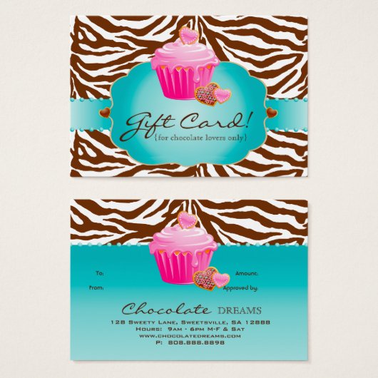 ベーカリーギフトカード証明書チョコレートカップケーキ (正面&裏面)