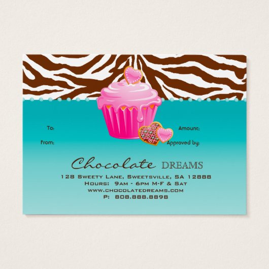 ベーカリーギフトカード証明書チョコレートカップケーキ (裏面)