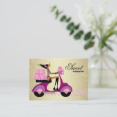 ベーカリーギフトボックススクーターガールピンク金ゴールドアイシング 名刺 (スタンド正面)