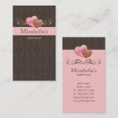 ベーカリークッキーキュートダマスク渦ピンクブラウン 名刺 (正面/裏面)