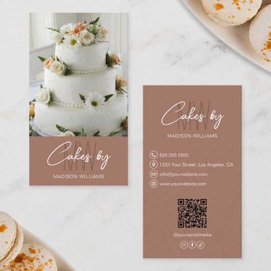 ベーカリーケーキカスタムモノグラムロゴブラウン 名刺