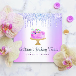 ベーカリーケーキパープルグリッタードリップスパストリーデザート スクエア名刺
