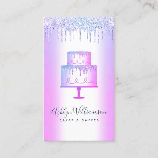 ベーカリーケーキパープルグリッタードリップペストリーシェフラグジュアリー 名刺 (正面)