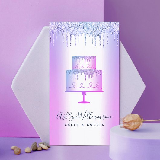 ベーカリーケーキパープルグリッタードリップペストリーシェフラグジュアリー 名刺