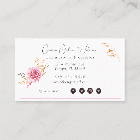 ベーカリーケーキピンクエレガントの水色 名刺 (裏面)