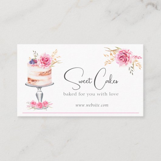 ベーカリーケーキピンクエレガントの水色 名刺 (正面)