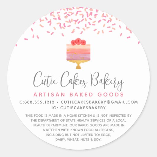 ベーカリーケーキピンクグラデーション振りかけるデザート合法 ラウンドシール (正面)