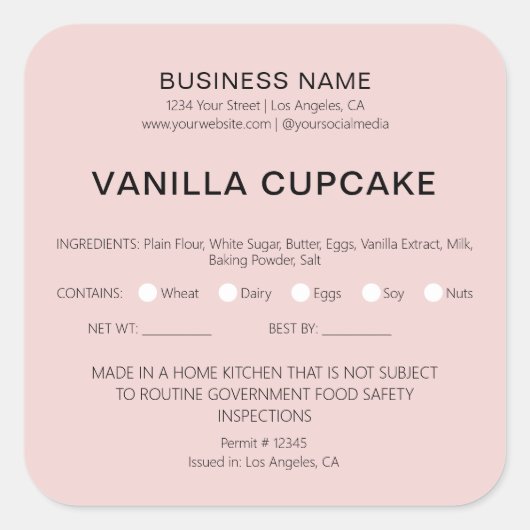 ベーカリーケーキホーム法律的食品使用許諾 スクエアシール (正面)