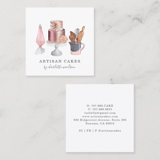 ベーカリーケーキメーカー水彩ベーキング用具 スクエア名刺 (正面/裏面)