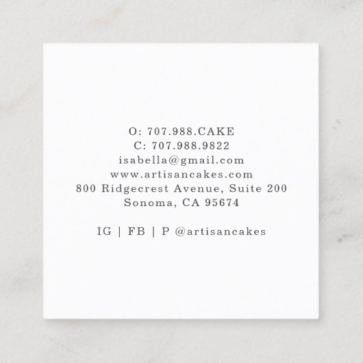 ベーカリーケーキメーカー水彩ベーキング用具 スクエア名刺 (裏面)