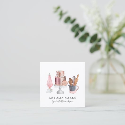 ベーカリーケーキメーカー水彩ベーキング用具 スクエア名刺 (スタンド正面)