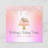 ベーカリーケーキ赤面ピンクグリッタードリップスレインボーグラデーション スクエア名刺 (正面)