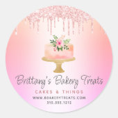 ベーカリーケーキ赤面ピンクグリッタードリップスレインボーグラデーション ラウンドシール (正面)