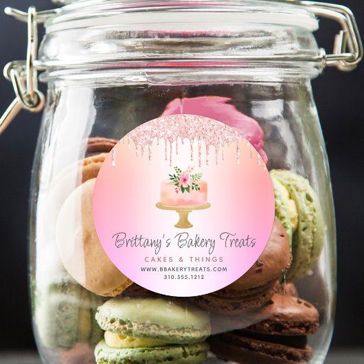 ベーカリーケーキ赤面ピンクグリッタードリップスレインボーグラデーション ラウンドシール