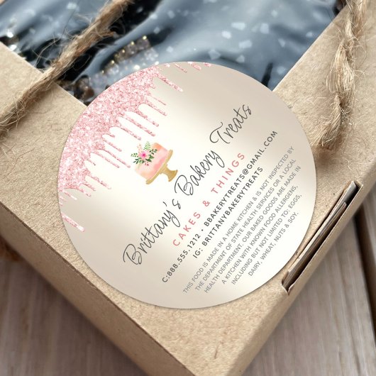 ベーカリーケーキ赤面ピンクグリッタードリップス金ゴールドリーガル ラウンドシール