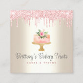 ベーカリーケーキ赤面ピンクグリッタードリップデザート金ゴールド スクエア名刺 (正面)