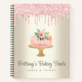 ベーカリーケーキ赤面ピンクグリッタードリップデザート金ゴールド ノートブック (正面)