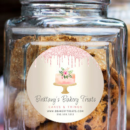 ベーカリーケーキ赤面ピンクグリッタードリップデザート金ゴールド ラウンドシール