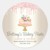 ベーカリーケーキ赤面ピンクグリッタードリップデザート金ゴールド ラウンドシール (正面)
