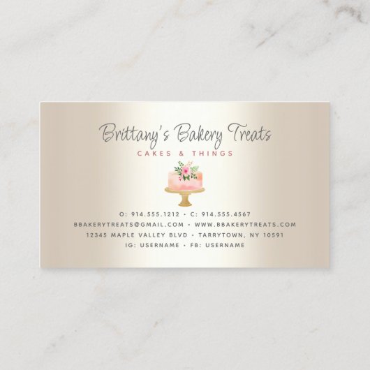 ベーカリーケーキ赤面ピンクグリッタードリップデザート金ゴールド 名刺 (裏面)