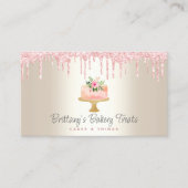 ベーカリーケーキ赤面ピンクグリッタードリップデザート金ゴールド 名刺 (正面)