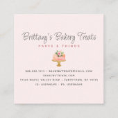 ベーカリーケーキ赤面ピンクグリッタードリップペストリーデザート スクエア名刺 (裏面)