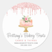 ベーカリーケーキ赤面ピンクグリッタードリップペストリーデザート ラウンドシール (正面)