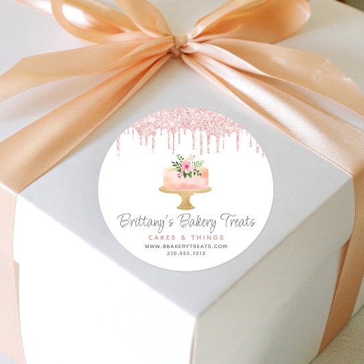 ベーカリーケーキ赤面ピンクグリッタードリップペストリーデザート ラウンドシール