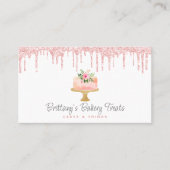 ベーカリーケーキ赤面ピンクグリッタードリップペストリーデザート 名刺 (正面)