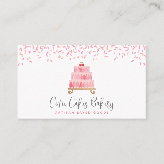 ベーカリーケーキ赤面ピンクスプレッルパティスデザート 名刺 (正面)