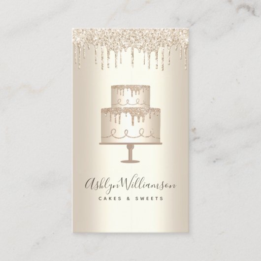 ベーカリーケーキ金ゴールドグリッタードリップスパティリシェフデザート 名刺 (正面)