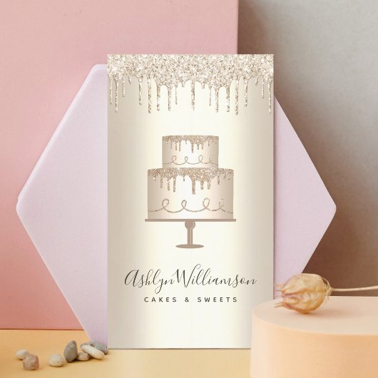 ベーカリーケーキ金ゴールドグリッタードリップスパティリシェフデザート 名刺