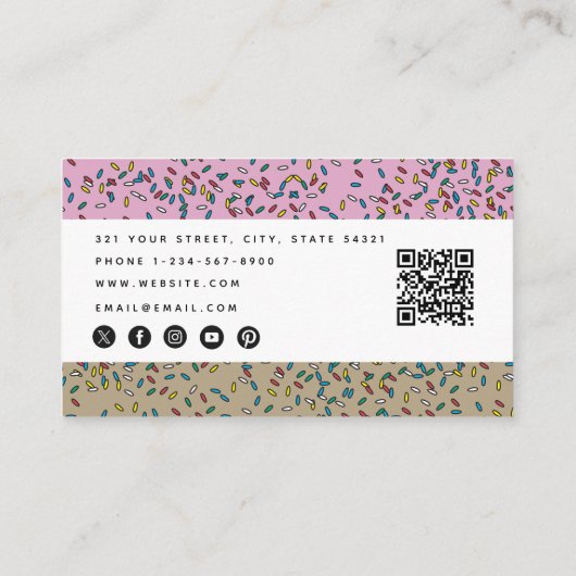 ベーカリーケーキ&スイーツQRコードソーシャルメディアのアイコン 名刺 (裏面)