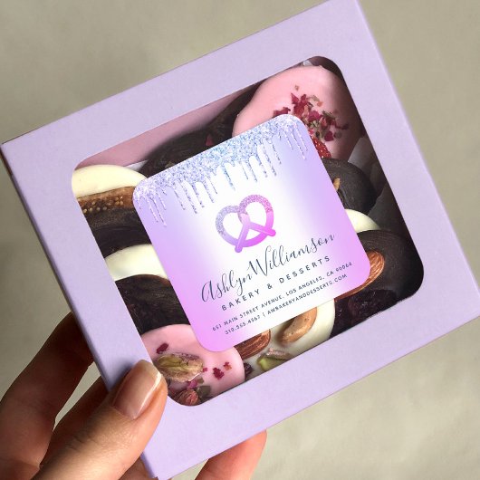 ベーカリーケータリングパティシシェフパープルグリッタードリップ スクエアシール