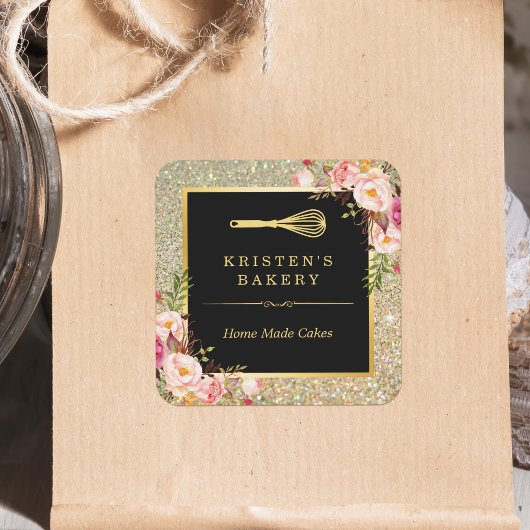 ベーカリーシェフウィスクロゴ |フローラ金ゴールドグリッター スクエアシール