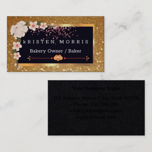 ベーカリーシェフウィスクロゴ |フローラ金ゴールドグリッター  名刺 (正面/裏面)